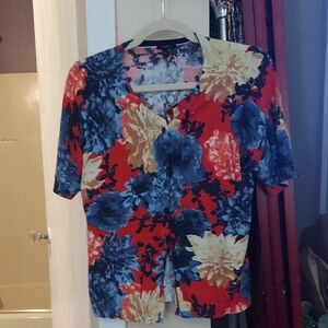 Talbots floral knit multicolor 3/4 sleeve Knit Lightweight Button Cardigan Sz M
